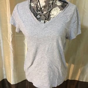 V-neck basic gray short sleeve tee